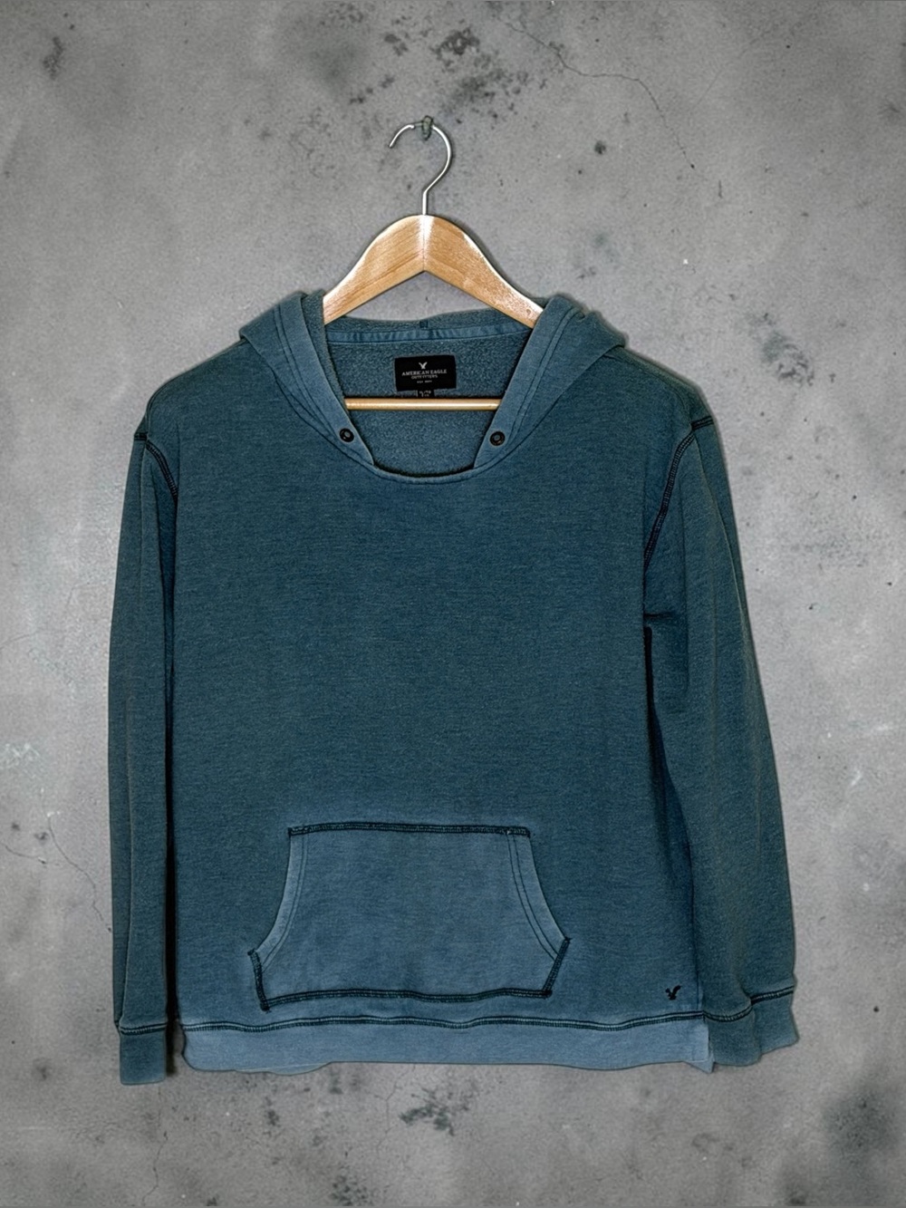 American Eagle Women’s XL Pullover Hoodie, Teal/Blue, Faded/Washed Look